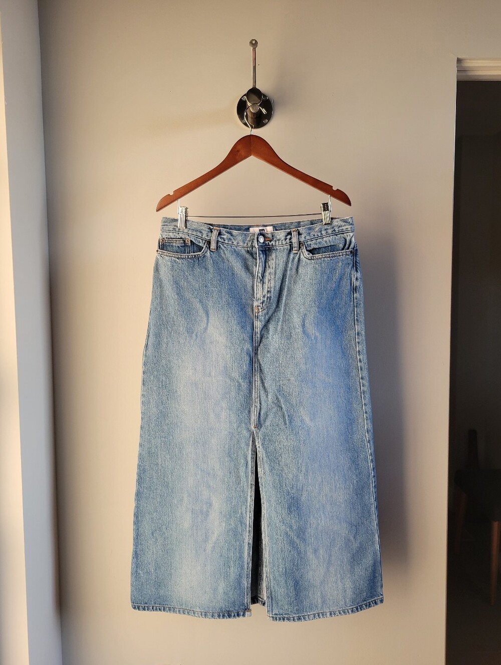 Vintage Y2K GAP Factory Denim Maxi Skirt Front Slit 100% Cotton Womens 14